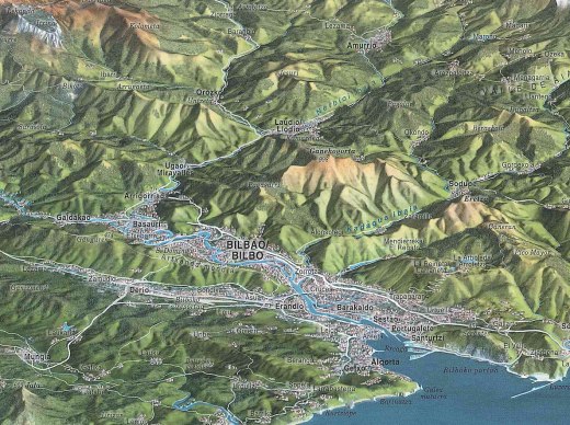 Mapa panorámico en relieve «Euskal Herriko Kostaldea» de Miguel Angulo, en tubo