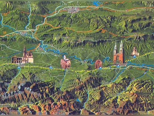 Mapa panorámico en relieve «Caminos de Santiago» de Miguel Angulo, en tubo